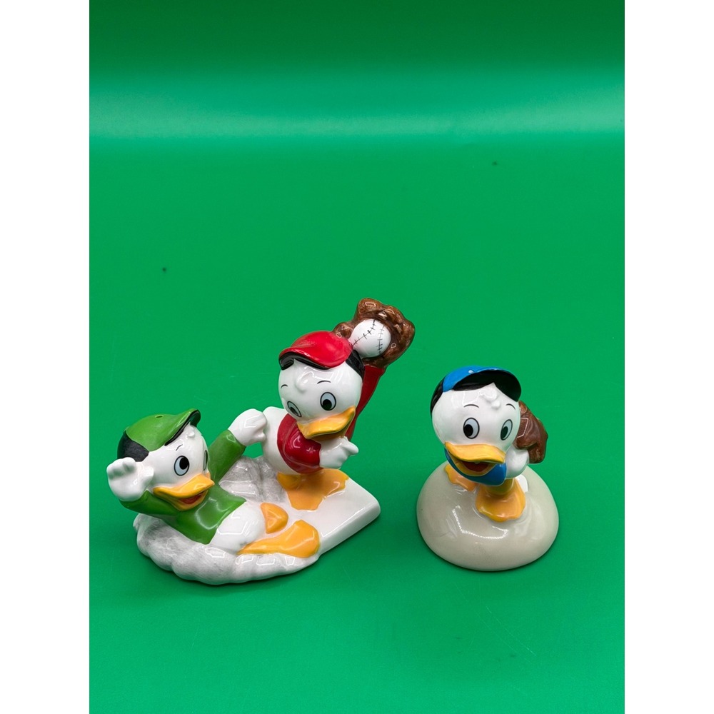 NE Disney Huey Dewey Louie Baseball Salt and Pepper Shakers Set Rare VTG